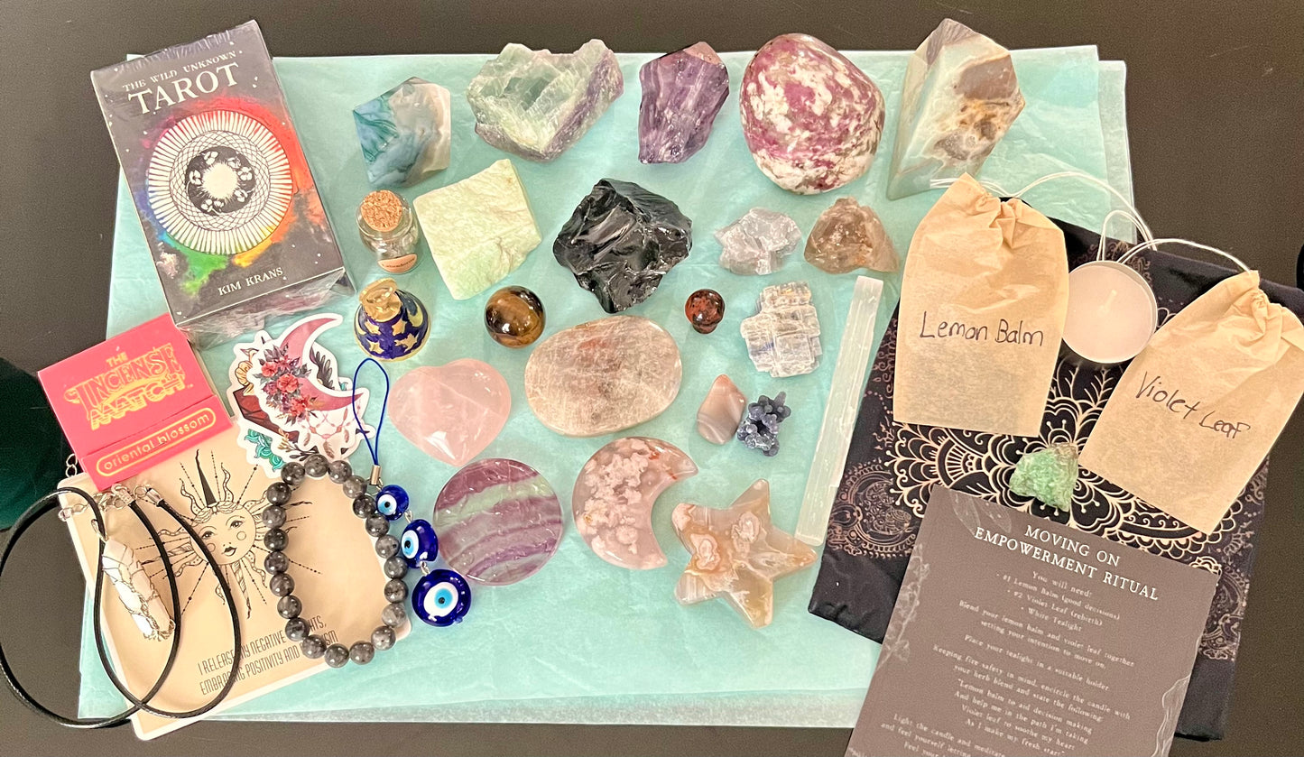 BEST Mystery Crystal/Witchy Box - from one surprise lover to another!! Crystals, jewelry, candles, altar items and more!
