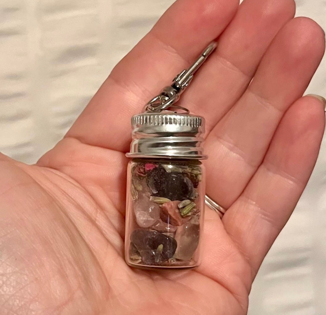 Spell Jar Keychain - Take Your Magic With You Wherever You Go! Options include Love, Anti-Anxiety, Luck, Protection, Health and Happiness