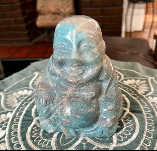 Rare Large Trolleite Crystal Laughing Buddha Carving