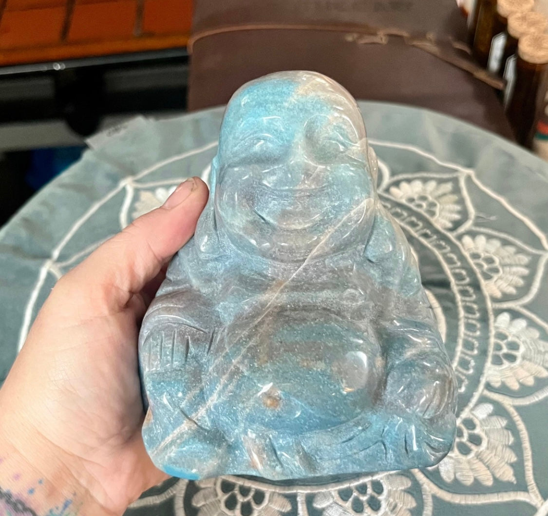 Rare Large Trolleite Crystal Laughing Buddha Carving