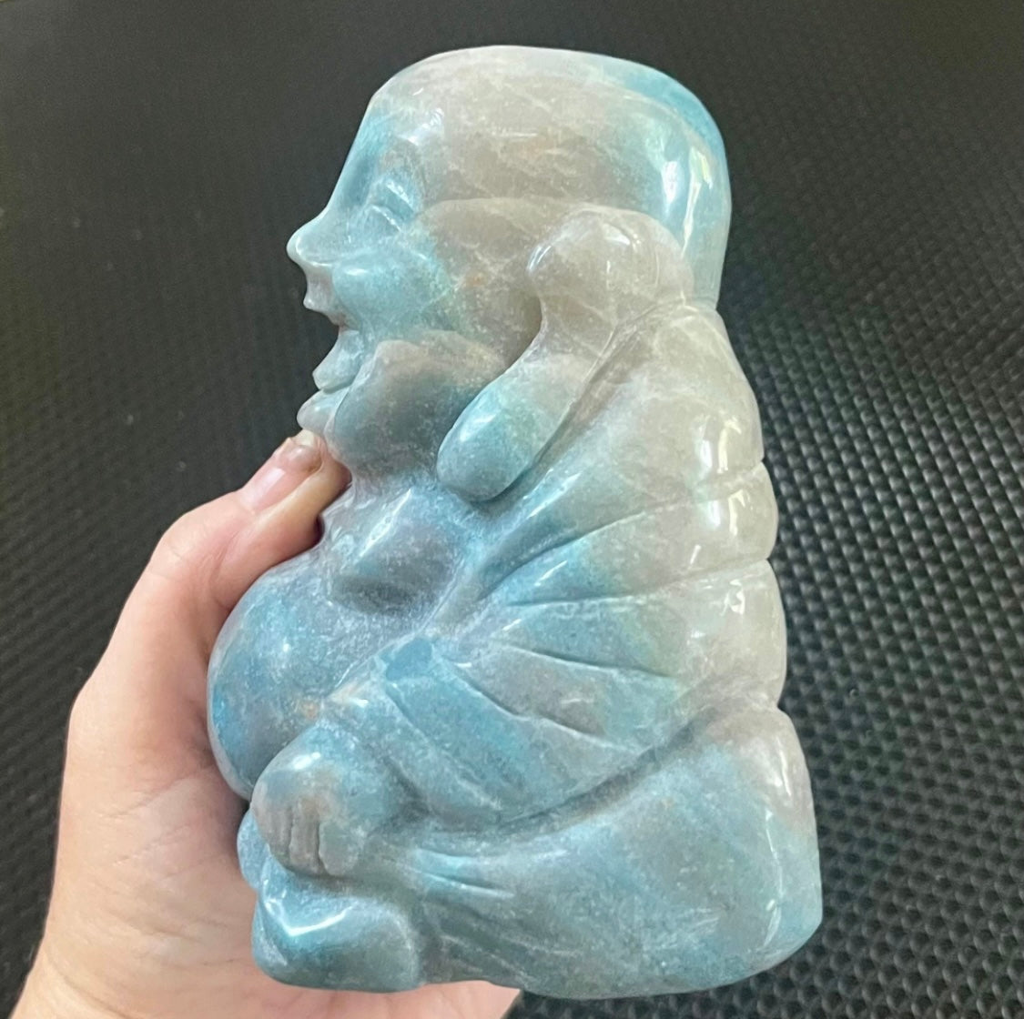 Rare Large Trolleite Crystal Laughing Buddha Carving