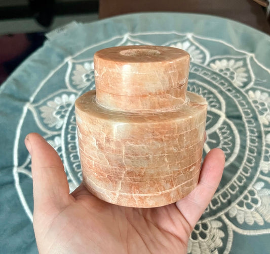 Large Peach Moonstone Crystal Candle Holder