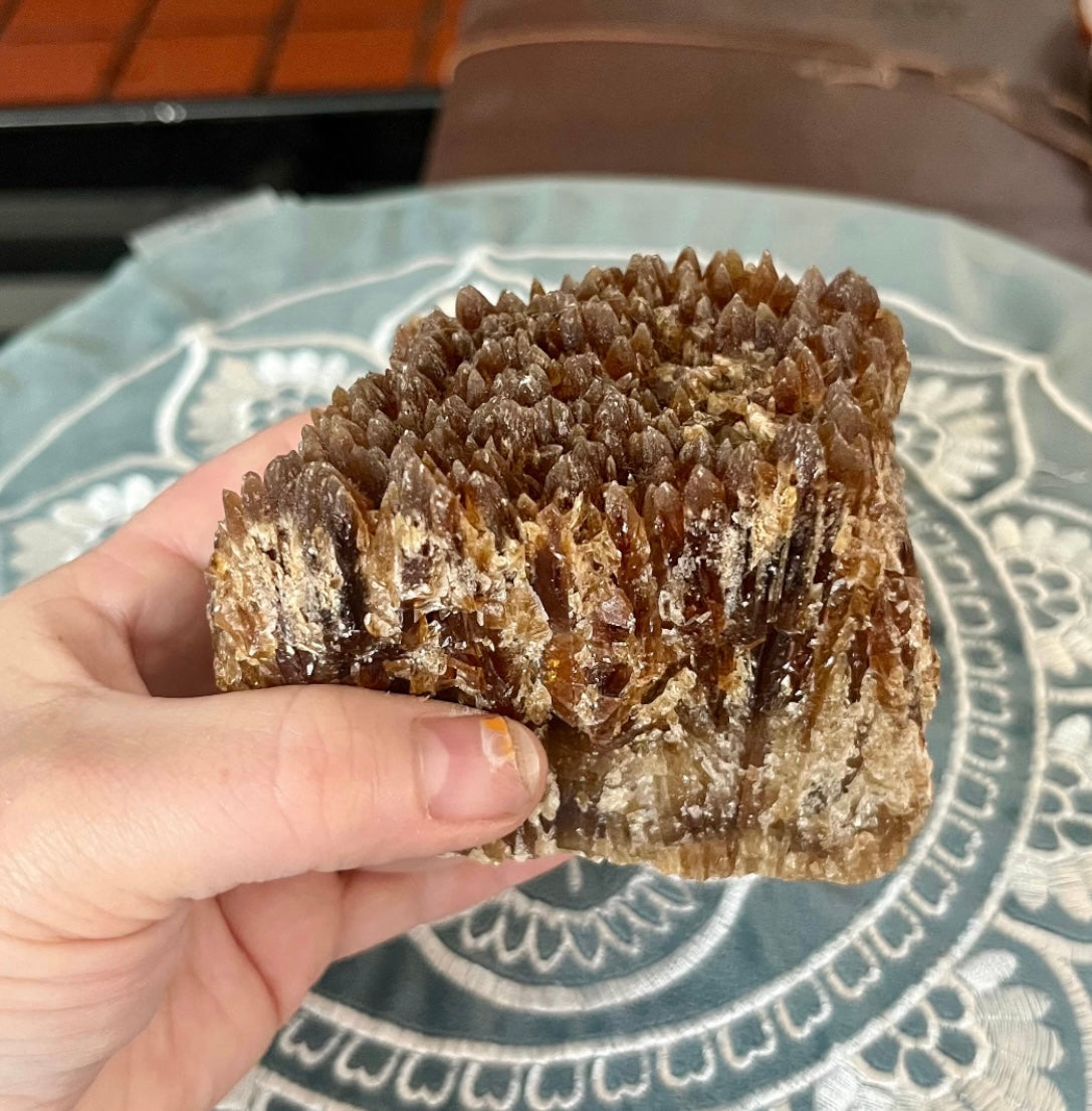 Large Raw Amber Calcite Crystal Cluster