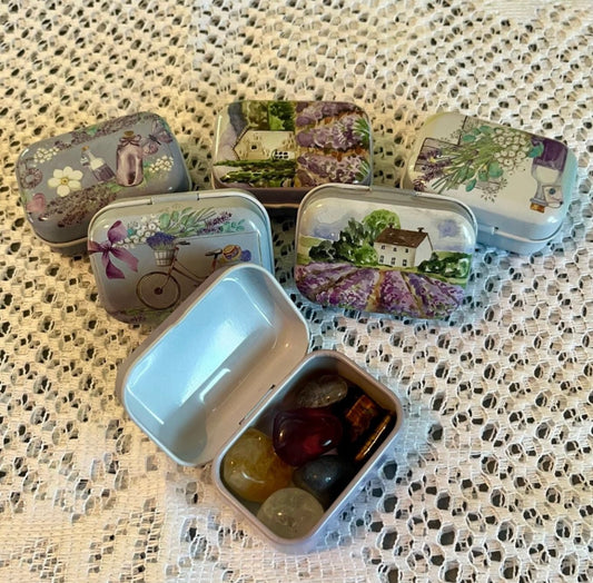 Creativity and Inspiration Crystal Set in Decorative Tin - Citrine, Amethyst, Carnelian, Labradorite, Sodalite, Lapis Lazuli